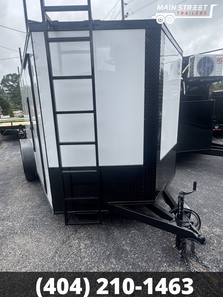 7X14 T/A WHITE B/O, BARN DOORS WITH 3 LADDER RACK AND LADDER