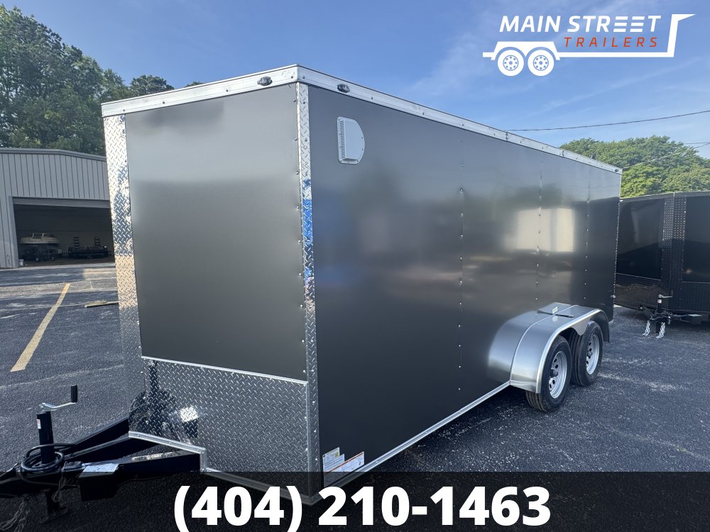7X16 T/A CHARCOAL POLYCORE, CHROME, RAMP GATE, BAR LOCK