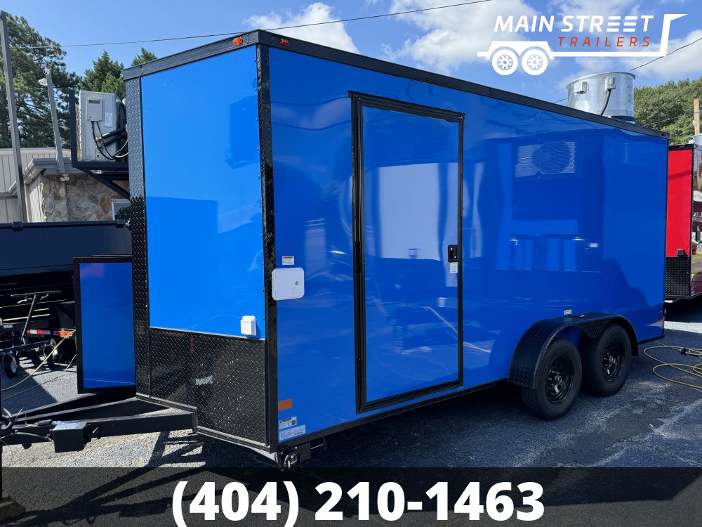 7X16 PEPSI BLUE POLYCORE CONCESSION TRAILER WITH 8' HOOD AND 4 GAS LINES