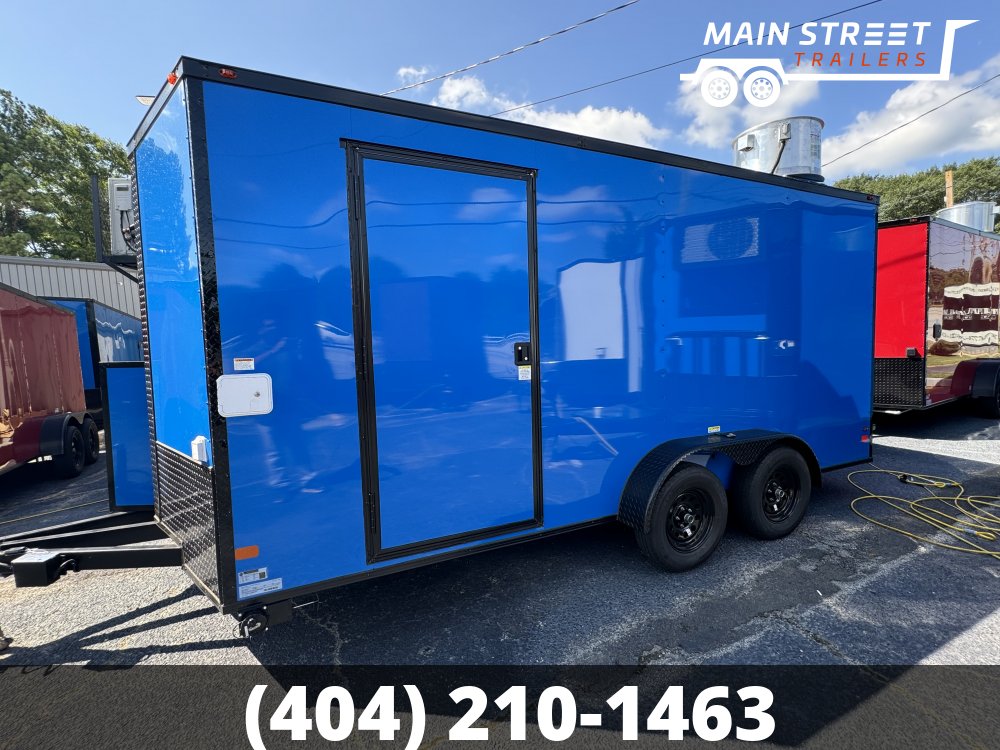 7X16 PEPSI BLUE POLYCORE CONCESSION TRAILER WITH 8' HOOD AND 4 GAS LINES