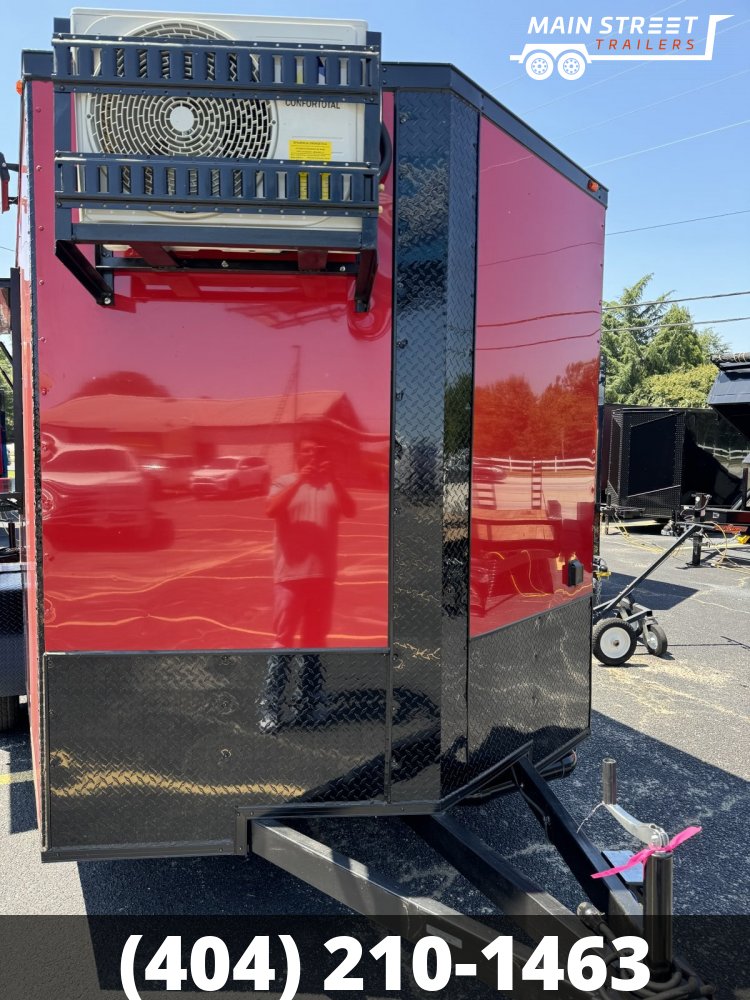 7X14 RED POLYCORE CONCESSION TRAILER 7' OVERHEAD CABINETS