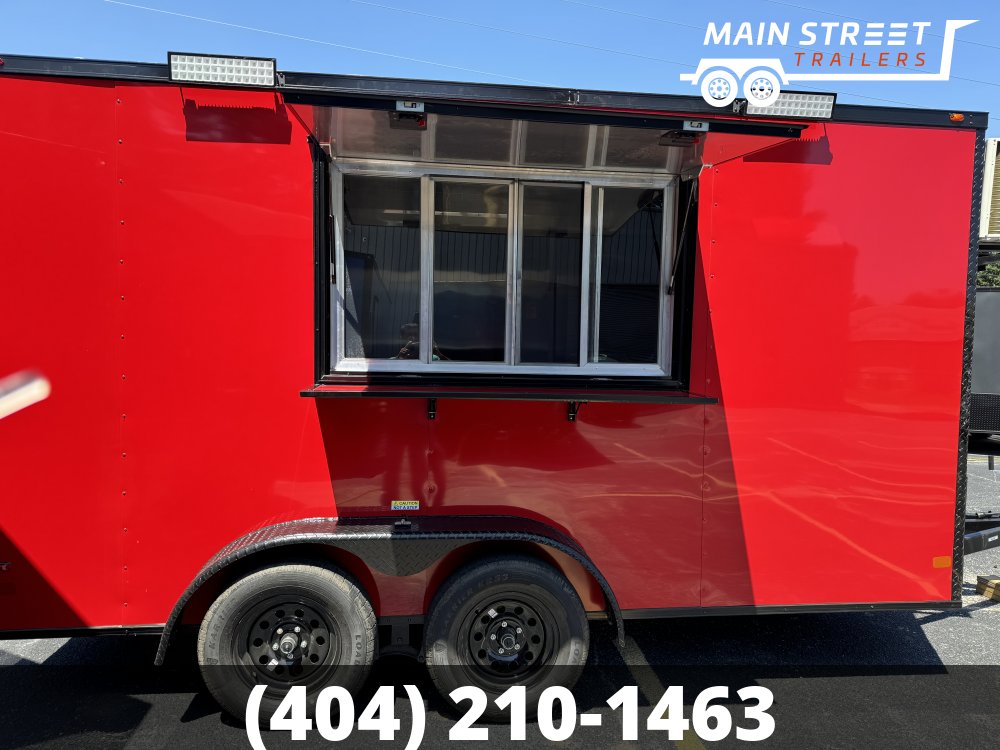 7X14 RED POLYCORE CONCESSION TRAILER 7' OVERHEAD CABINETS