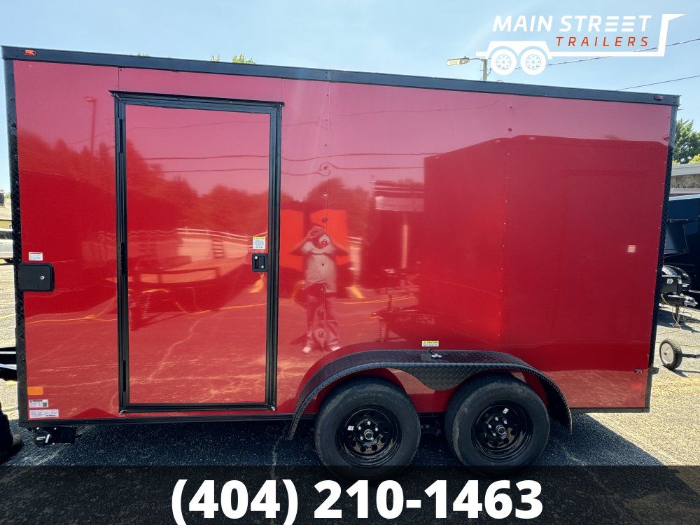 7X14 RED POLYCORE CONCESSION TRAILER 7' OVERHEAD CABINETS