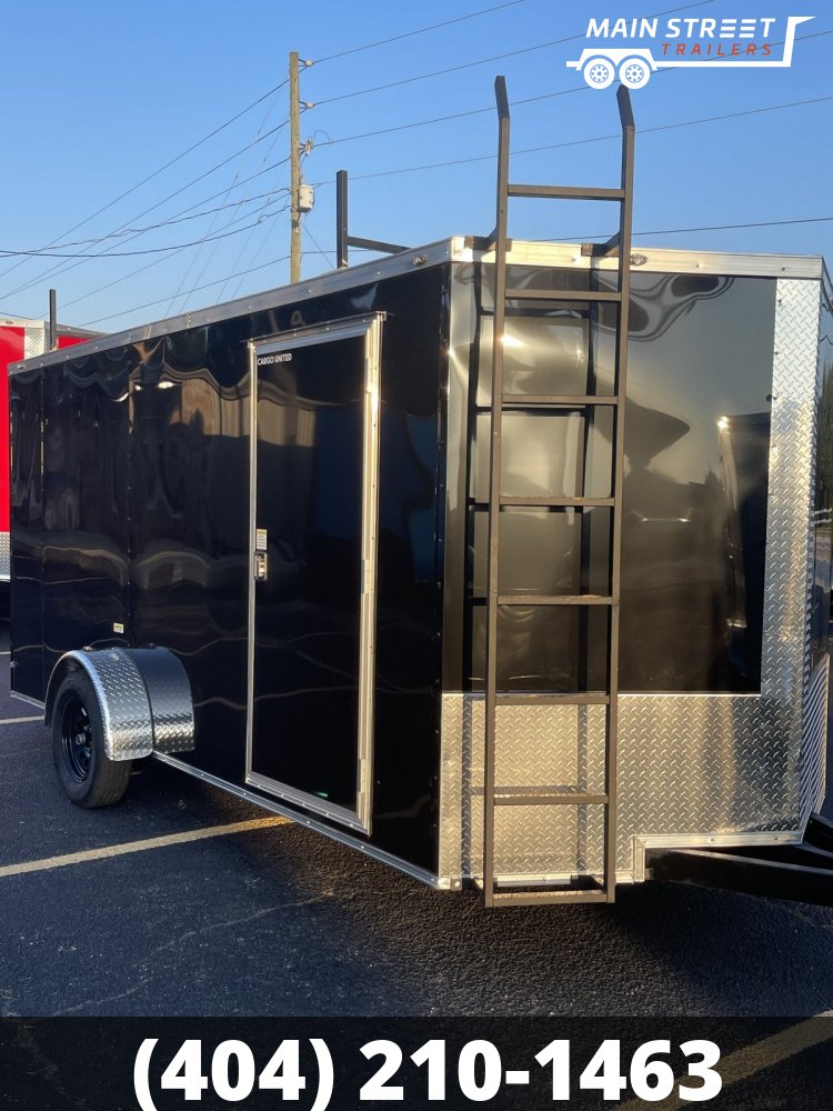 7 X 14 S/A TRAILER BLACK WITH LADDER AND LADDER RACK