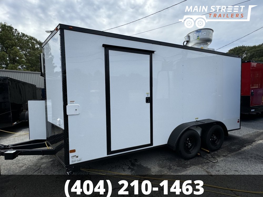 7X16 WHITE POLYCORE CONCESSION TRAILER WITH 9' HOOD AND 4 GAS LINES