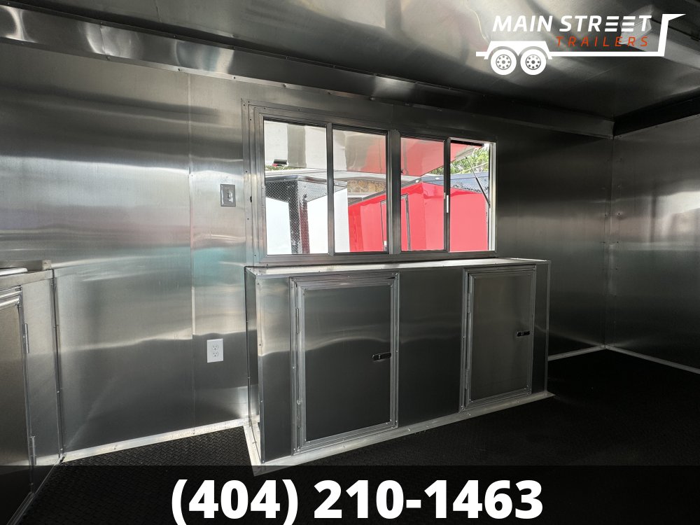 7X16 WHITE POLYCORE CONCESSION TRAILER WITH 9' HOOD AND 4 GAS LINES