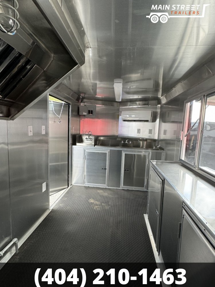 7X16 WHITE POLYCORE CONCESSION TRAILER WITH 9' HOOD AND 4 GAS LINES