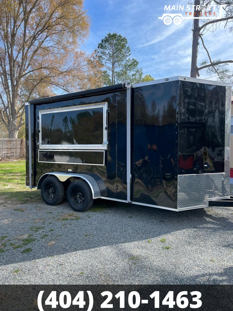 7X14 BAR STYLE CONCESSION TRAILER BLACK WITH 7X3 WINDOW