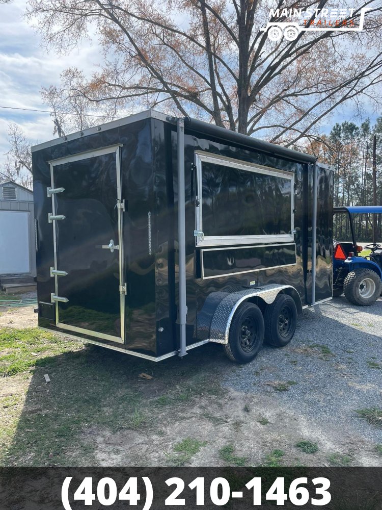 7X14 BAR STYLE CONCESSION TRAILER BLACK WITH 7X3 WINDOW