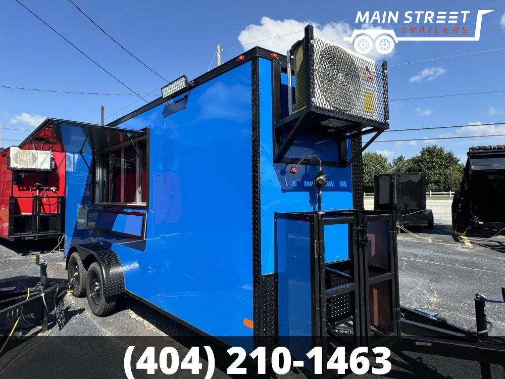 7X16 PEPSI BLUE POLYCORE CONCESSION TRAILER WITH 8' HOOD AND 4 GAS LINES