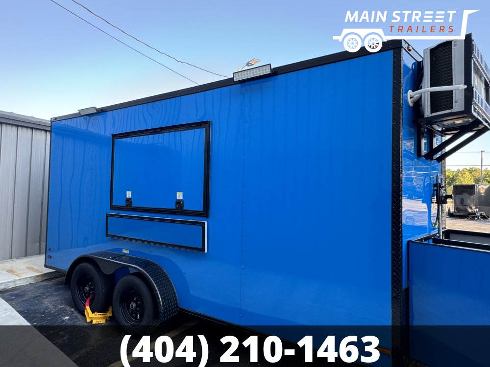 7X16 PEPSI BLUE POLYCORE CONCESSION TRAILER WITH 8' HOOD AND 4 GAS LINES