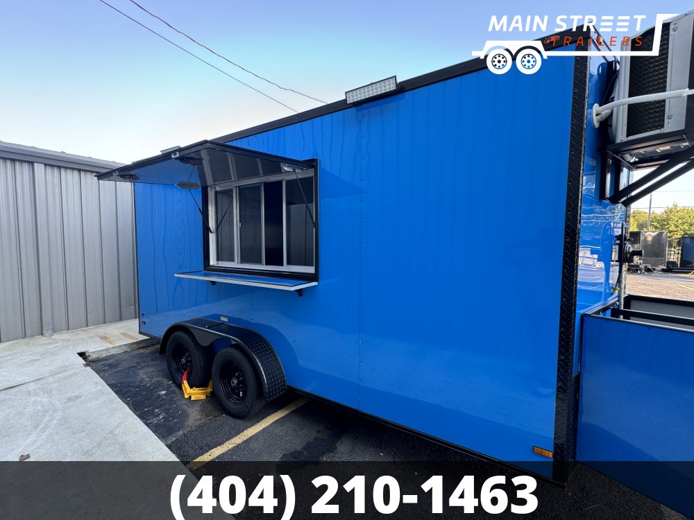 7X16 PEPSI BLUE POLYCORE CONCESSION TRAILER WITH 8' HOOD AND 4 GAS LINES