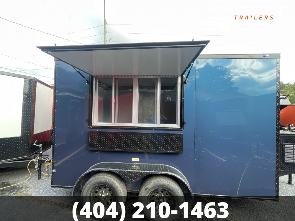 7X12 T/A CONCESSION TRAILER, INDIGO BLUE WITH BLACKOUT AND 3X5 CONCESSION WINDOW