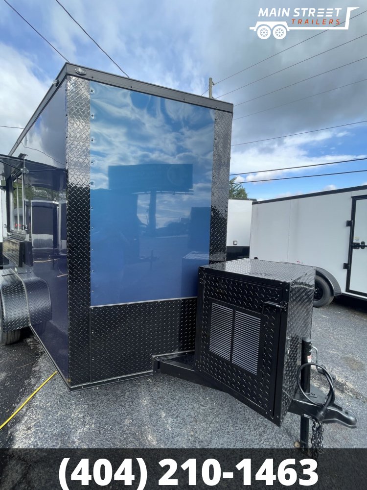 7X12 T/A CONCESSION TRAILER, INDIGO BLUE WITH BLACKOUT AND 3X5 CONCESSION WINDOW