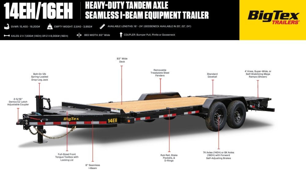 2027 Big Tex Trailers 14EH-22D3A-MRBK (19ft Deck + 3ft Dovetail) 15,400# GVWR