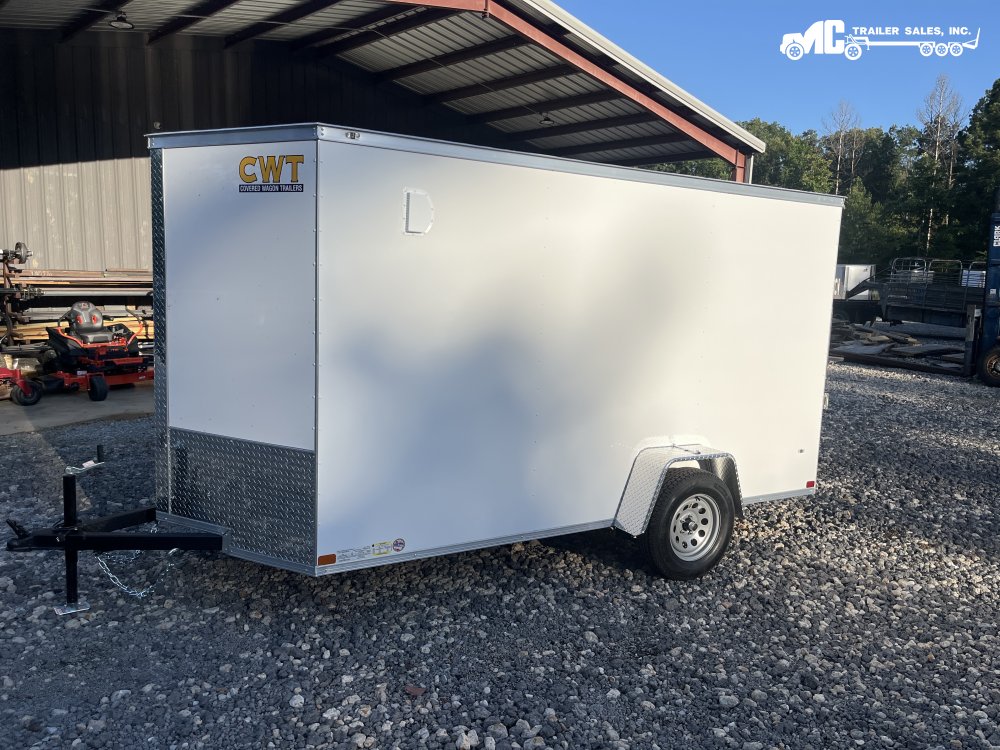 2025 Covered Wagon Enclosed 6 x12 SA White Polycore Ramp Door with Side Door