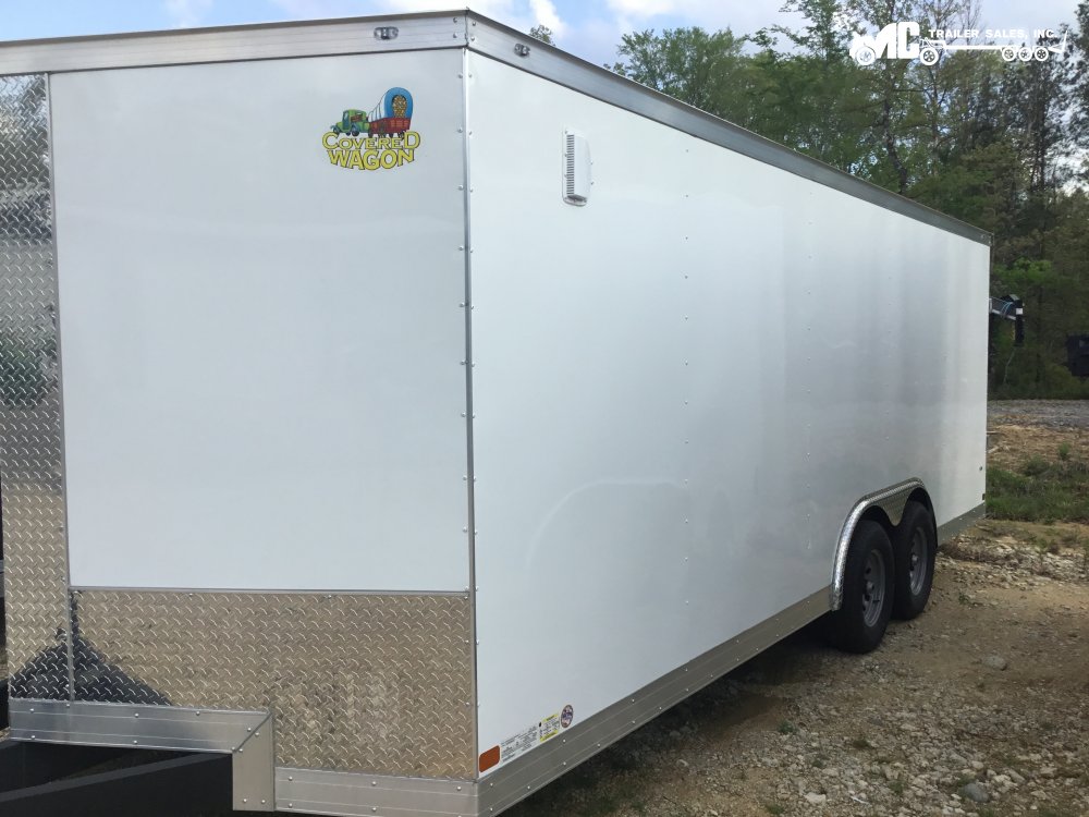 2025 Covered Wagon Enclosed 8.5x20, (2) 5200Lb Drop Axles, Bar Lock on side door, White, step, 2 5/1