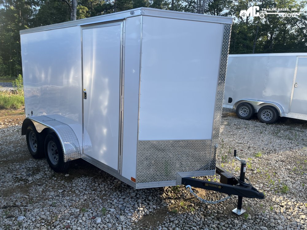 2025 Covered Wagon Enclosed 6 X 12 T/A White barn doors diamond fenders