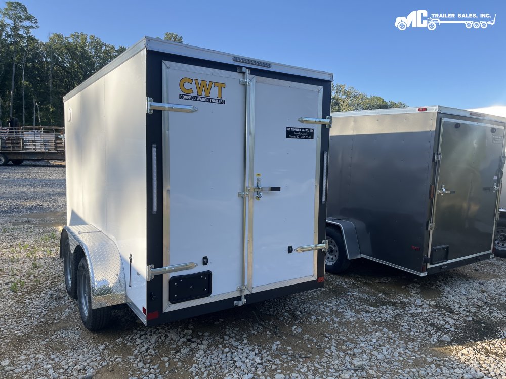 2025 Covered Wagon Enclosed 6 X 12 T/A White barn doors diamond fenders