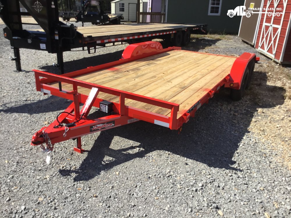 2026 Longhorn Car Hauler 83x18 2-3500lbs axles 1- brake 2' dovetail 5' slide in ramps RED