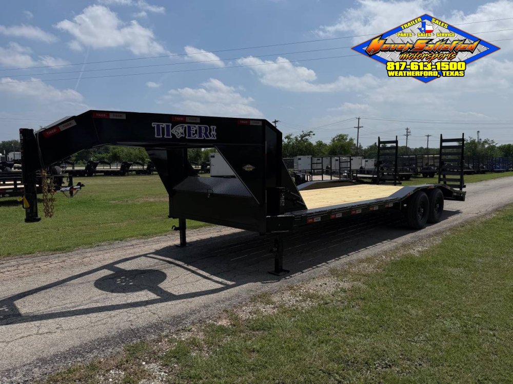 2026 TIGERTX 102" X 24' GOOSENECK TRAILER W/ DRIVE OVER FENDERS WITH STAND UP RAMPS, SPARE 14,000 GV
