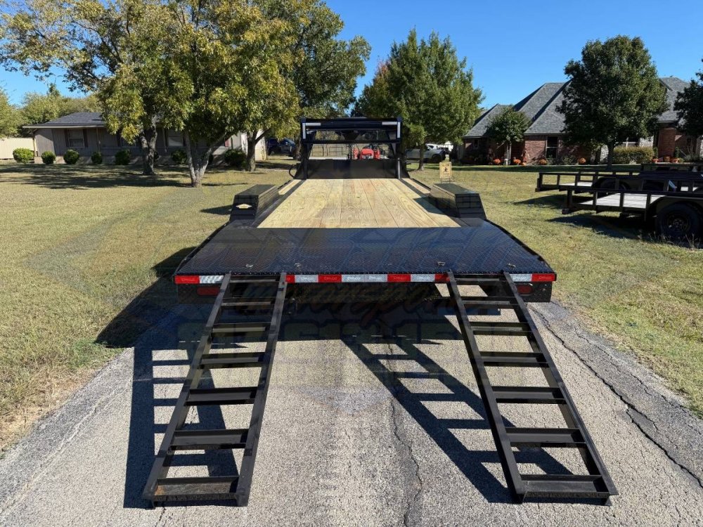 2026 DELCO 102" X 24' GOOSENECK FLATBED TRAILER W/DRIVE OVER FENDERS, SLIDE IN RAMPS, AND SPARE 14K-