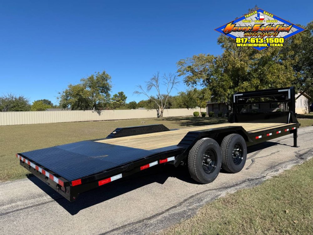 2026 DELCO 102" X 24' GOOSENECK FLATBED TRAILER W/DRIVE OVER FENDERS, SLIDE IN RAMPS, AND SPARE 14K-