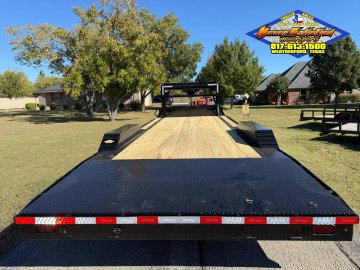 2026 DELCO 102" X 24' GOOSENECK FLATBED TRAILER W/DRIVE OVER FENDERS, SLIDE IN RAMPS, AND SPARE 14K-