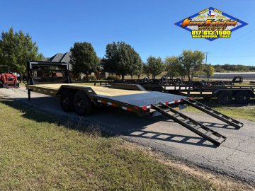 2026 DELCO 102" X 24' GOOSENECK FLATBED TRAILER W/DRIVE OVER FENDERS, SLIDE IN RAMPS, AND SPARE 14K-