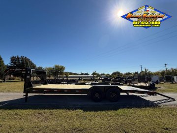 2026 DELCO 102" X 24' GOOSENECK FLATBED TRAILER W/DRIVE OVER FENDERS, SLIDE IN RAMPS, AND SPARE 14K-
