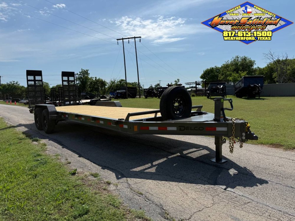 2026 DELCO 83" X 24' EQUIPMENT TRAILER WITH STAND UP RAMPS & SPARE FORD MARSH GRAY 14K-GVWR