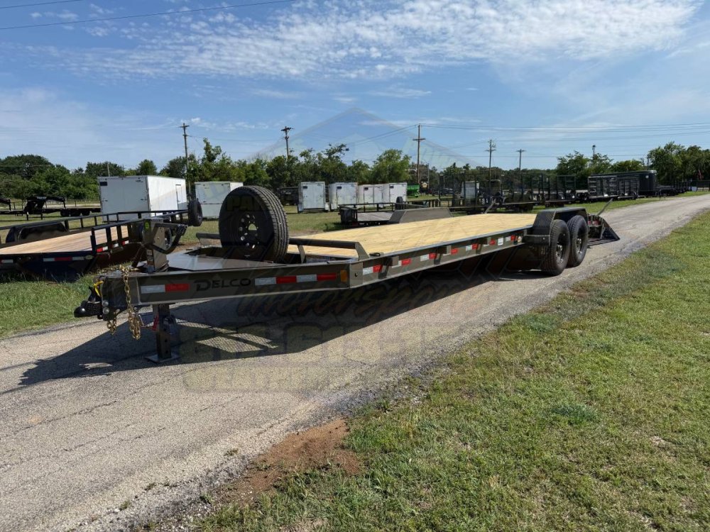 2026 DELCO 83" X 24' EQUIPMENT TRAILER WITH STAND UP RAMPS & SPARE FORD MARSH GRAY 14K-GVWR