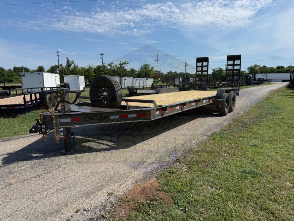 2026 DELCO 83" X 24' EQUIPMENT TRAILER WITH STAND UP RAMPS & SPARE FORD MARSH GRAY 14K-GVWR