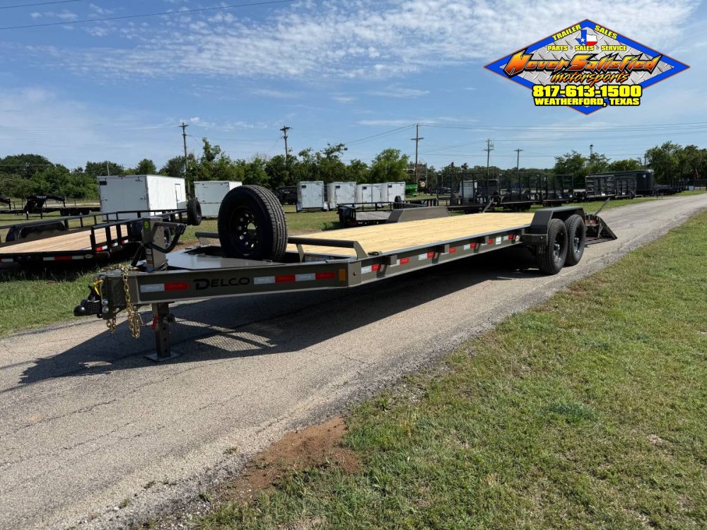 2026 DELCO 83" X 24' EQUIPMENT TRAILER WITH STAND UP RAMPS & SPARE FORD MARSH GRAY 14K-GVWR