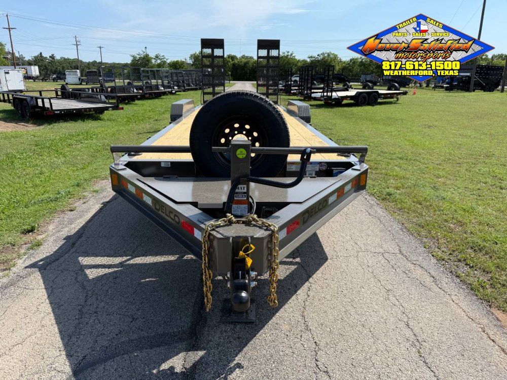 2026 DELCO 83" X 24' EQUIPMENT TRAILER WITH STAND UP RAMPS & SPARE FORD MARSH GRAY 14K-GVWR