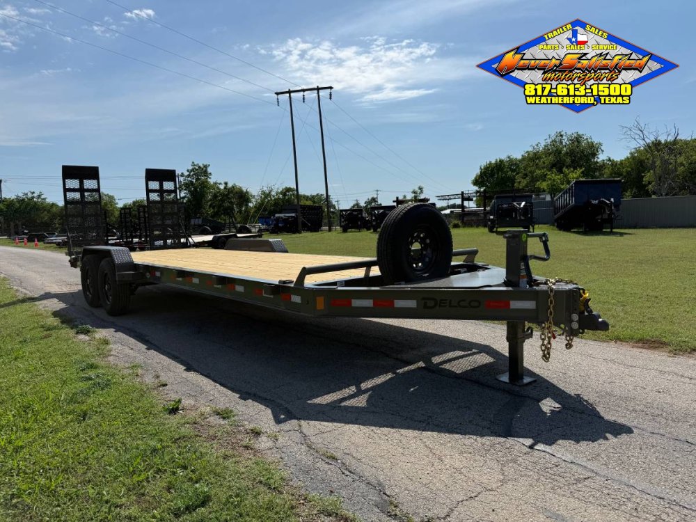 2026 DELCO 83" X 24' EQUIPMENT TRAILER WITH STAND UP RAMPS & SPARE FORD MARSH GRAY 14K-GVWR