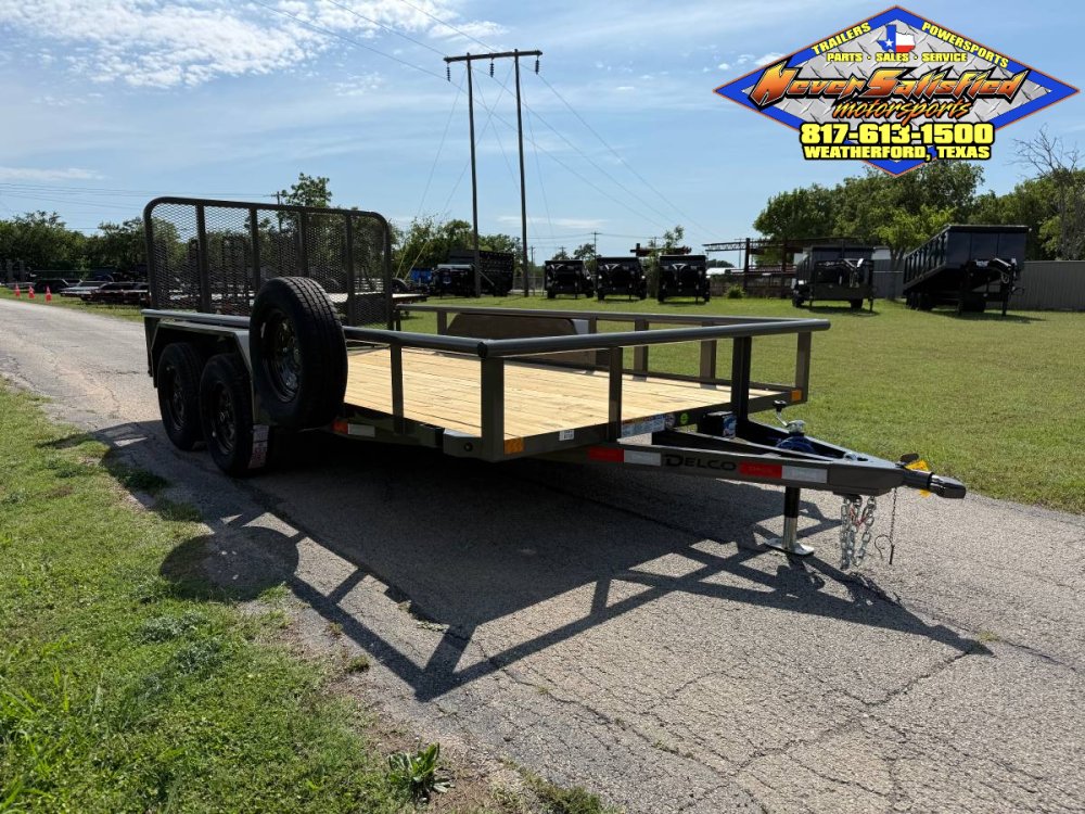 2026 DELCO 83" X 14' TANDEM AXLE UTILITY W/RAMP GATE AND SPARE FORD MARSH GRAY 7K-GVWR