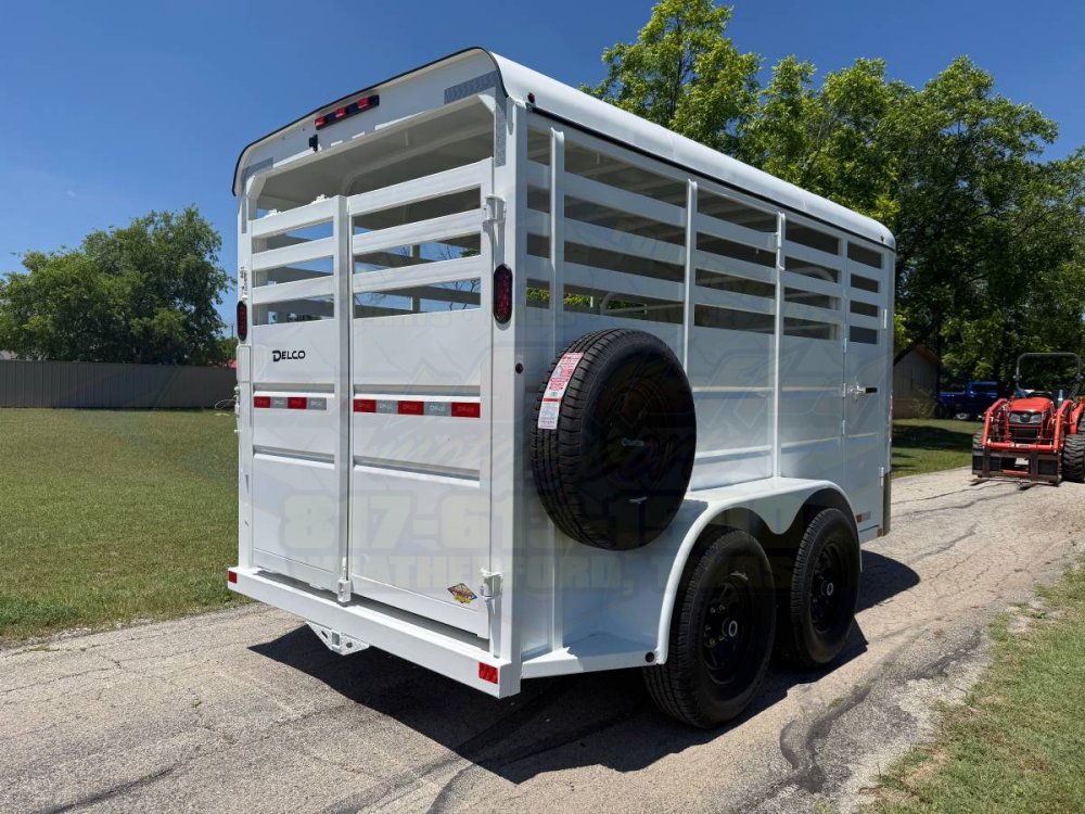 2026 DELCO 6' X 14' BUMPER PULL STOCK TRAILER W/ SPARE ARTIC WHITE 12,000 GVWR