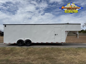 2027 DELCO E224 8' X 24' GOOSENECK ENCLOSED CARGO TRAILER WITH SPRING ASSISTED RAMP GATE AND SPARE 1