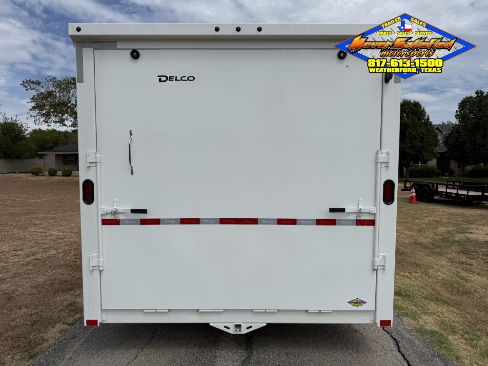 2027 DELCO E224 8' X 24' GOOSENECK ENCLOSED CARGO TRAILER WITH SPRING ASSISTED RAMP GATE AND SPARE 1