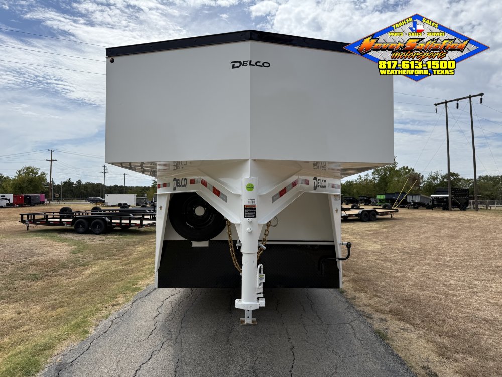 2027 DELCO E224 8' X 24' GOOSENECK ENCLOSED CARGO TRAILER WITH SPRING ASSISTED RAMP GATE AND SPARE 1
