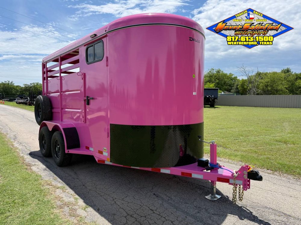2026 DELCO 6' X 14' 2 HORSE BUMPER PULL TRAILER WITH SPARE, BUBBLEGUM PINK 12,000 GVWR
