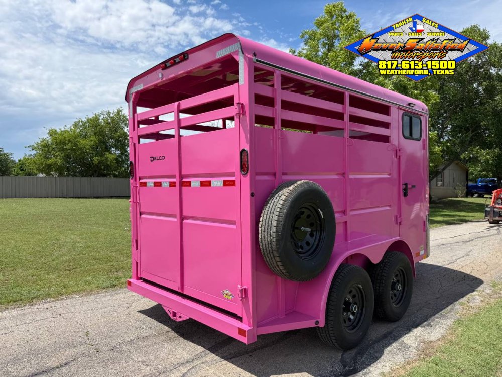 2026 DELCO 6' X 14' 2 HORSE BUMPER PULL TRAILER WITH SPARE, BUBBLEGUM PINK 12,000 GVWR