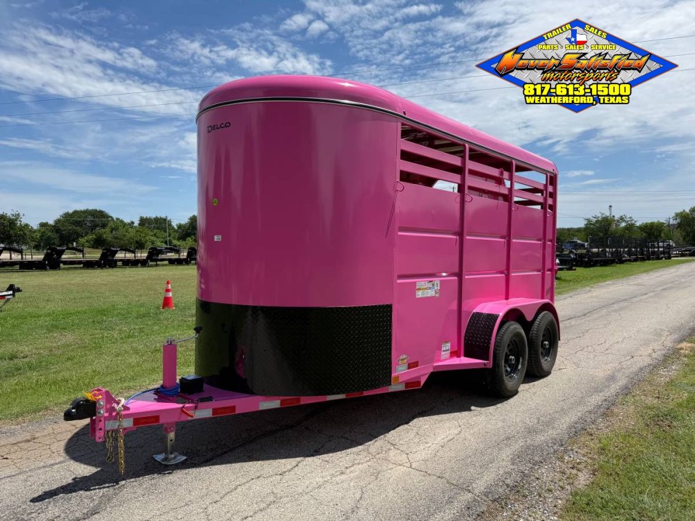 2026 DELCO 6' X 14' 2 HORSE BUMPER PULL TRAILER WITH SPARE, BUBBLEGUM PINK 12,000 GVWR