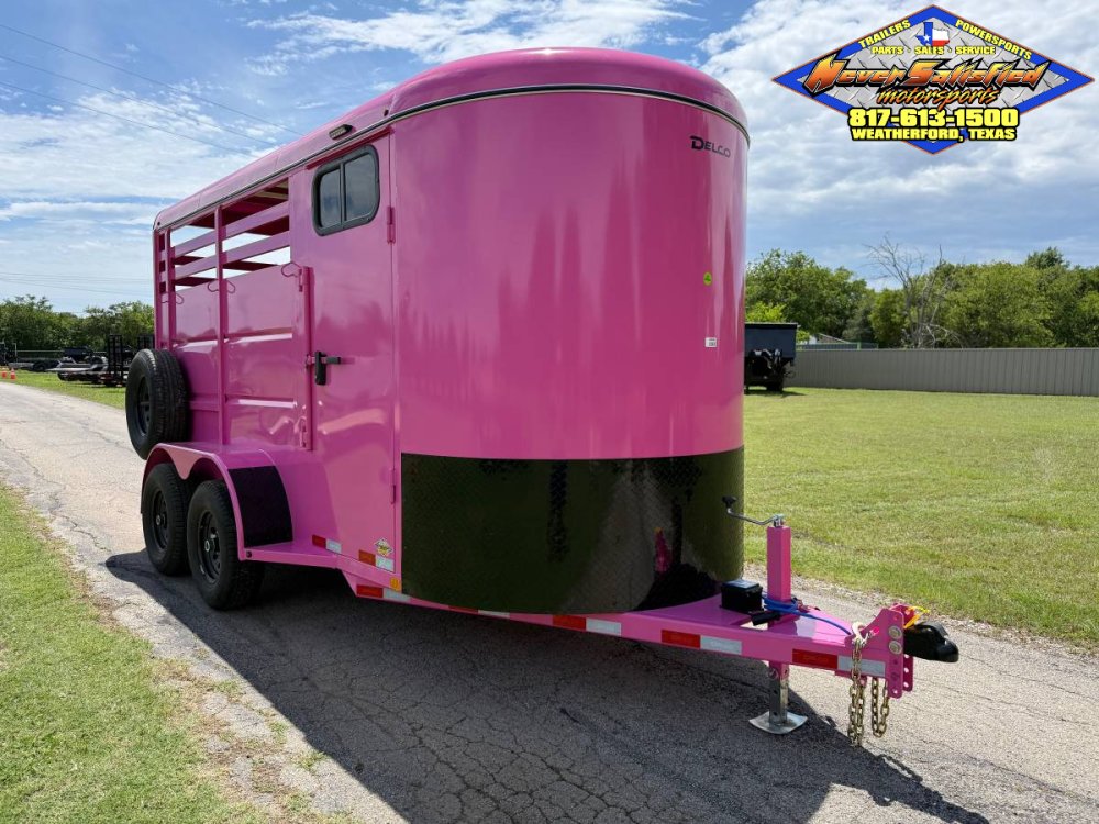 2026 DELCO 6' X 14' 2 HORSE BUMPER PULL TRAILER WITH SPARE, BUBBLEGUM PINK 12,000 GVWR