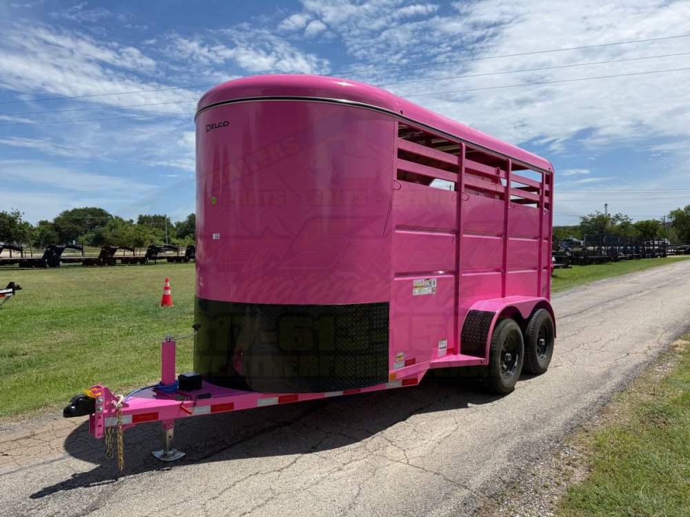 2026 DELCO 6' X 14' 2 HORSE BUMPER PULL TRAILER WITH SPARE, BUBBLEGUM PINK 12,000 GVWR