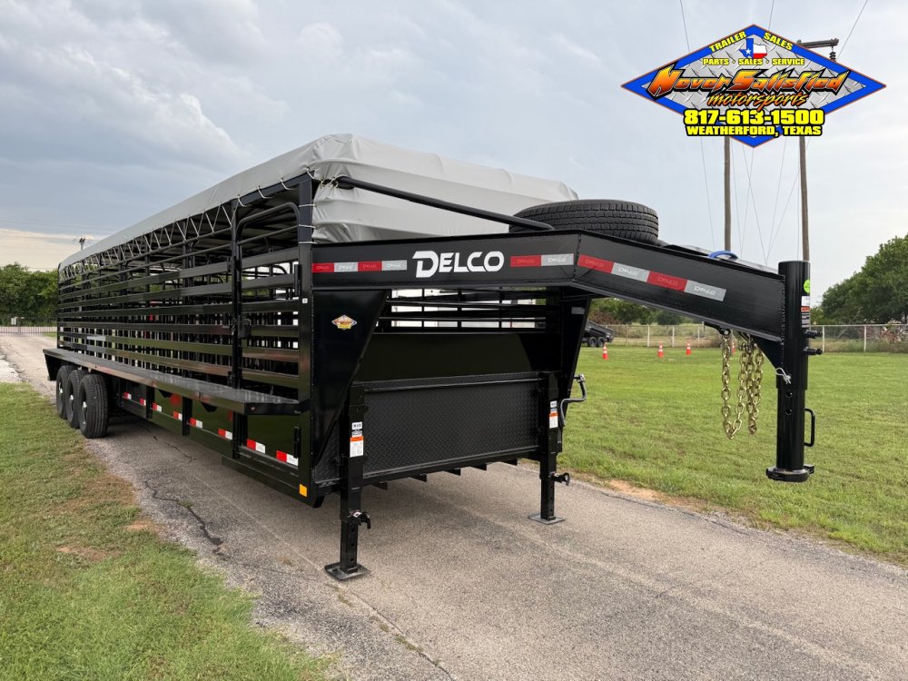 2027 DELCO 6'8" X 32' BAR TOP GOOSENECK CATTLE TRAILER WITH SPARE 21K-GVWR