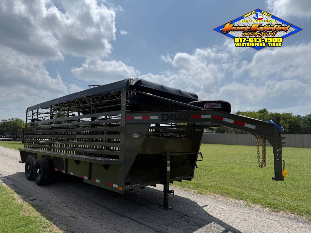 2026 DELCO 6' 8" X 20' BAR TOP GOOSENECK CATTLE STOCK TRAILER 14K-GVWR FORD MARSH GRAY
