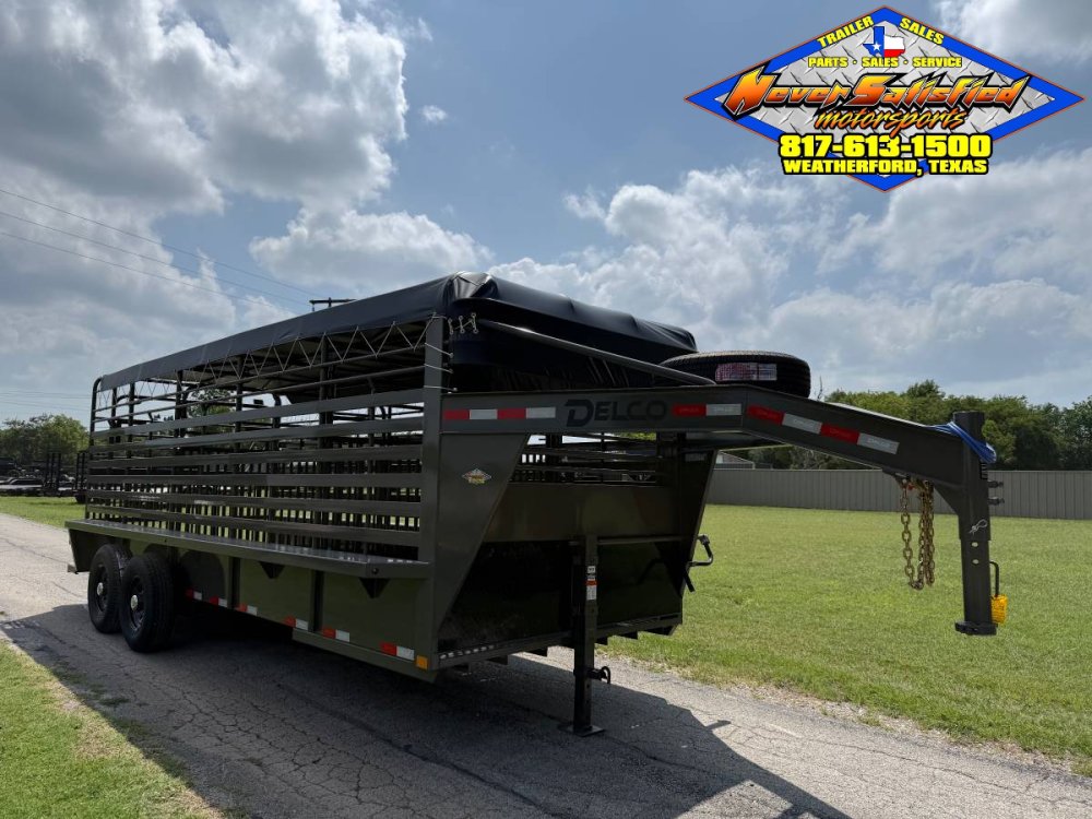 2026 DELCO 6' 8" X 20' BAR TOP GOOSENECK CATTLE STOCK TRAILER 14K-GVWR FORD MARSH GRAY