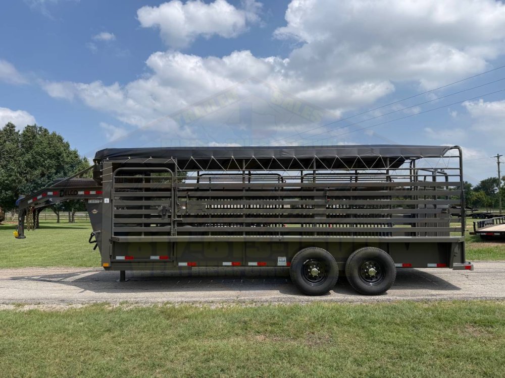 2026 DELCO 6' 8" X 20' BAR TOP GOOSENECK CATTLE STOCK TRAILER 14K-GVWR FORD MARSH GRAY